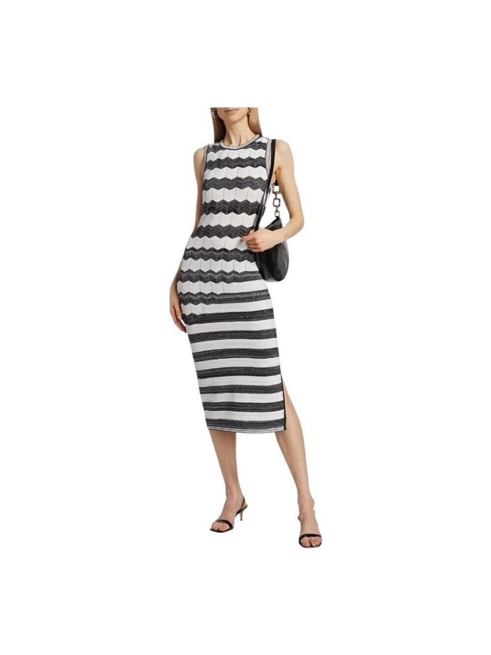 Milly Black and White Asymmetric Zig-zag Knit Midi Dress Size Large